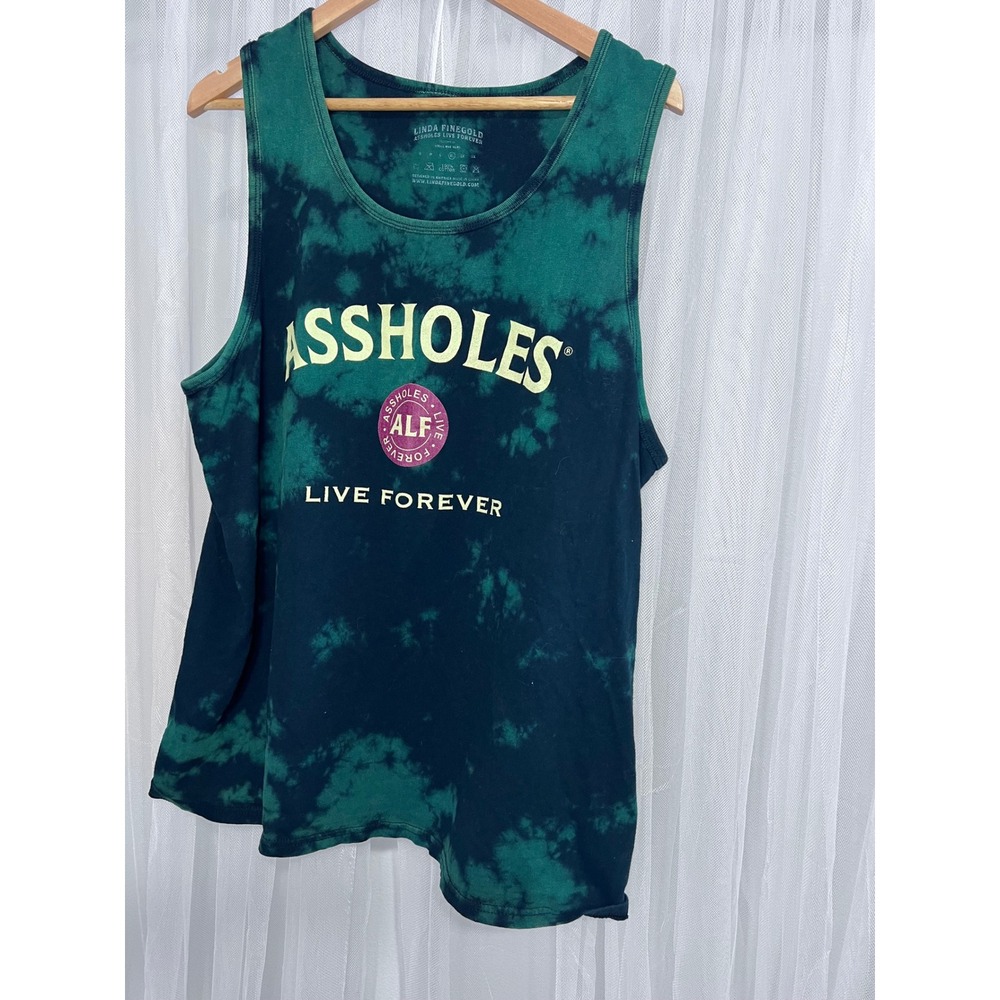 Linda Finegold Assholes Live Forever Green Black‎ Tie Dye Graphic Tank Top XL